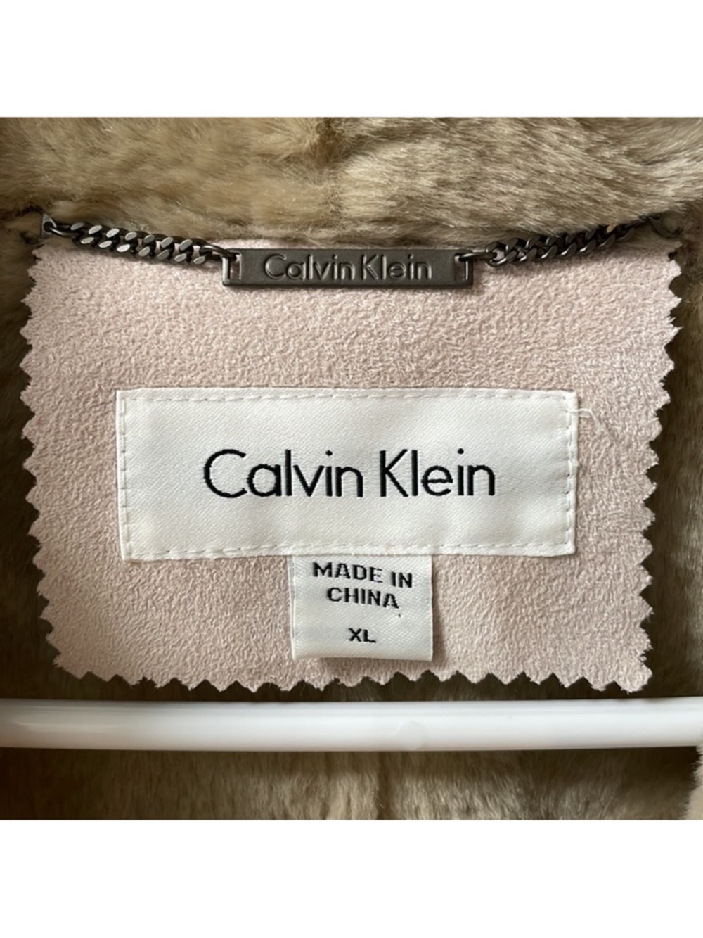Calvin Klein Faux Suede Shearling Coat XL NWT Beige Plush Lined Jacket - Picture 2 of 5